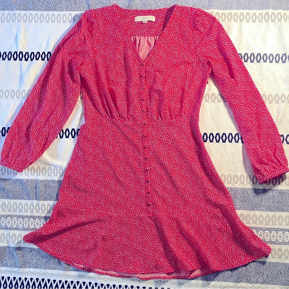LOFT Women's Red and White Dress